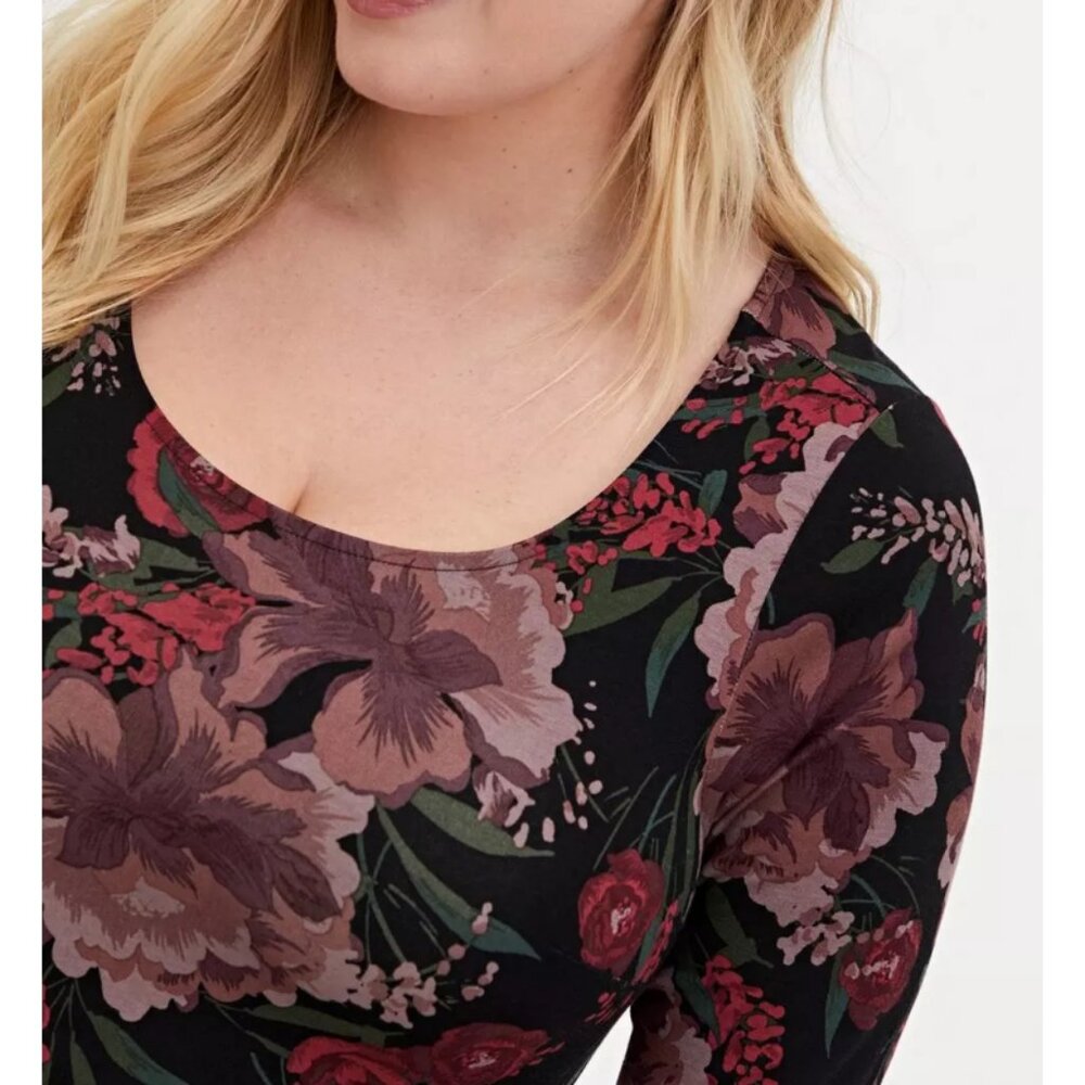 Black Floral Midi Dress with Scoop Neck - Picture 3 of 11